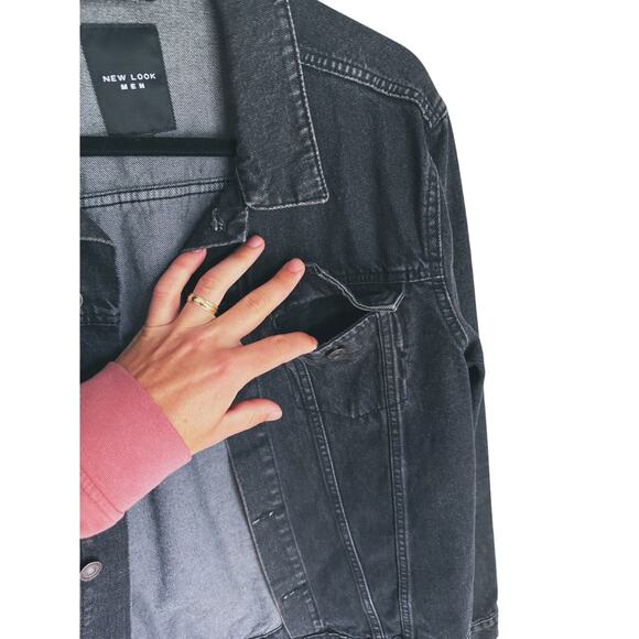 New Look Men’s Black Denim Jean Jacket Large Edgy Street Style Skater Capsule - Picture 9 of 9